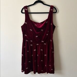 Red Velvet Dress with Bow Accents